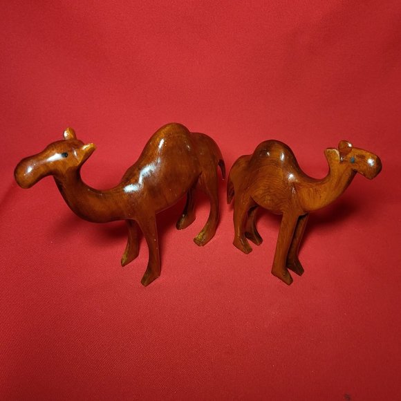 Camel Olive Wood Figurine Hand Carved Wooden Figurine Set of 2 - Picture 2 of 14